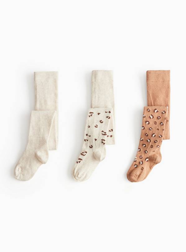 Neutral Leopard Printed Knitted Tights 3 Pack 6-12 months
